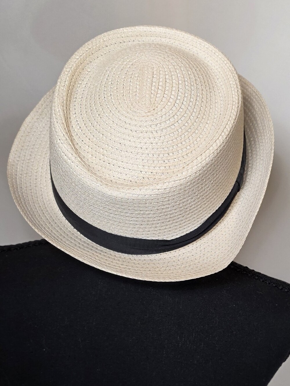 Vtg Leone Cappelli Straw Pork Pie Hat Levine Hat Co Size 7 3/4 XL USA Shantung